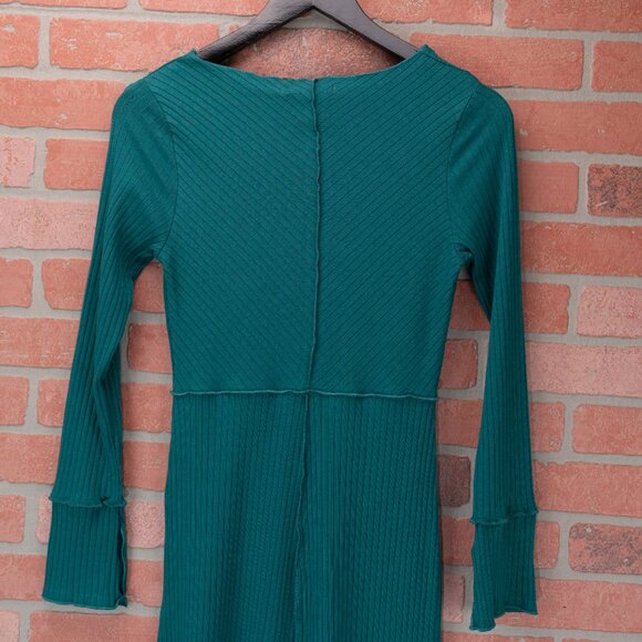 Teal Long Sleeve Ribbed Midi Dress - Small - Picture 6 of 14